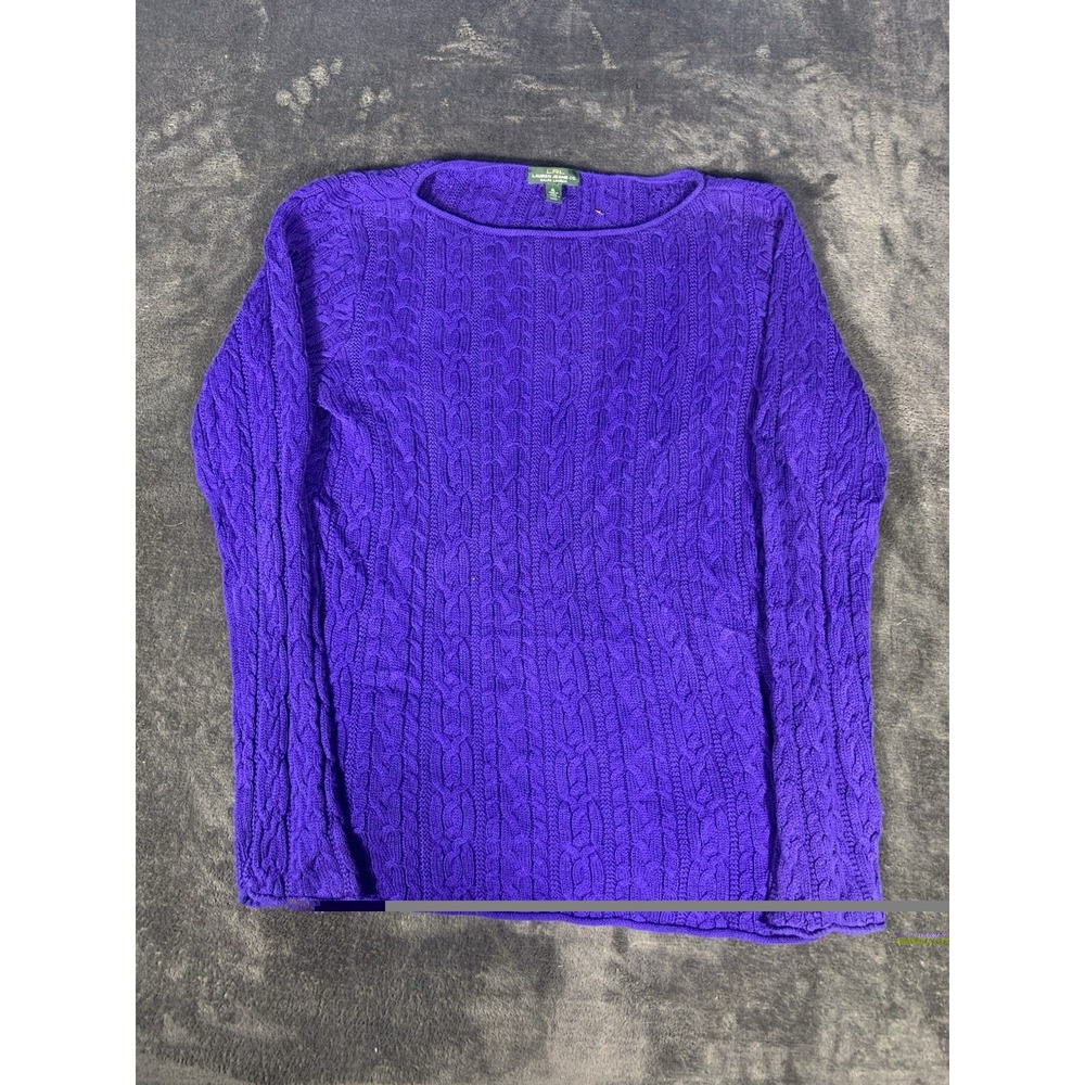 Lauren Ralph Lauren LRL Lauren Purple 100% Cotton Cable Knit Sweater Women's XL